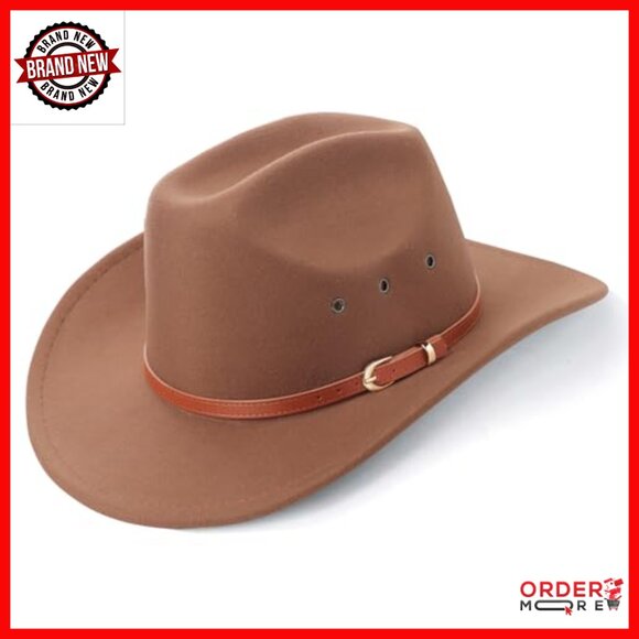 Unisex Western Cowboy Hat Wide Brim Felt Fedora Belt Buckle Adult Sizes main image 4